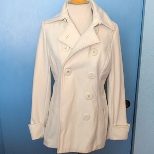 NWOT Delias Women's White Double-Breasted Wool-blend Peacoat